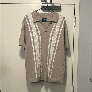 Abercrombie & Fitch Men's Tan and Cream Casual Shirt